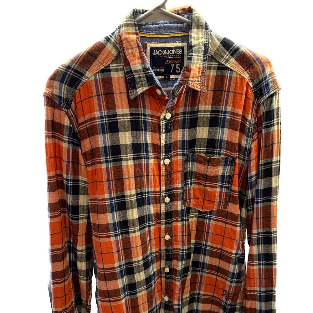 Men's Jack and Jones Orange/Navy Plaid Shirt (Size S)